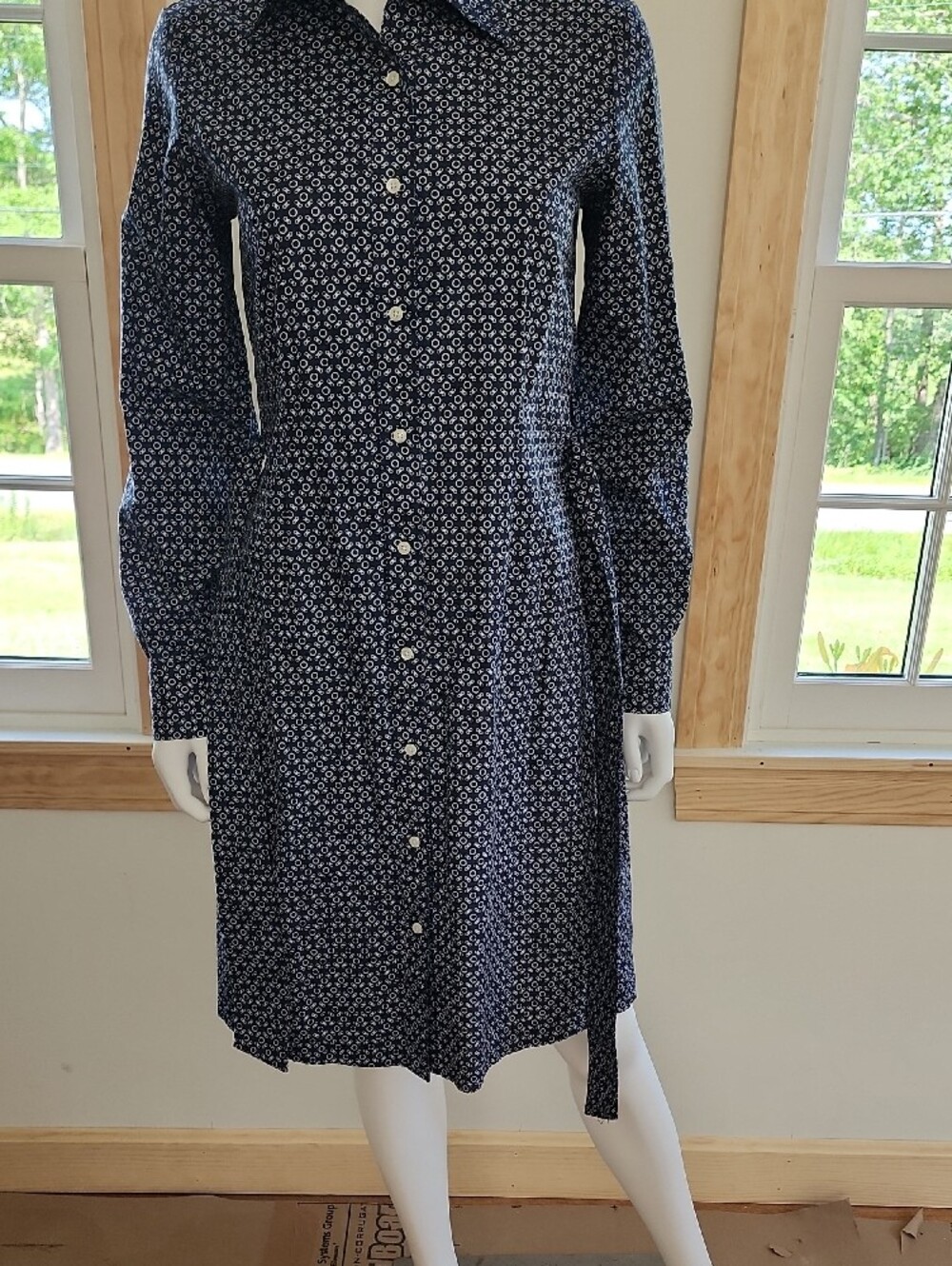 Brooks Brothers Navy Printed Long-Sleeve Shirt Dress - Picture 6 of 10
